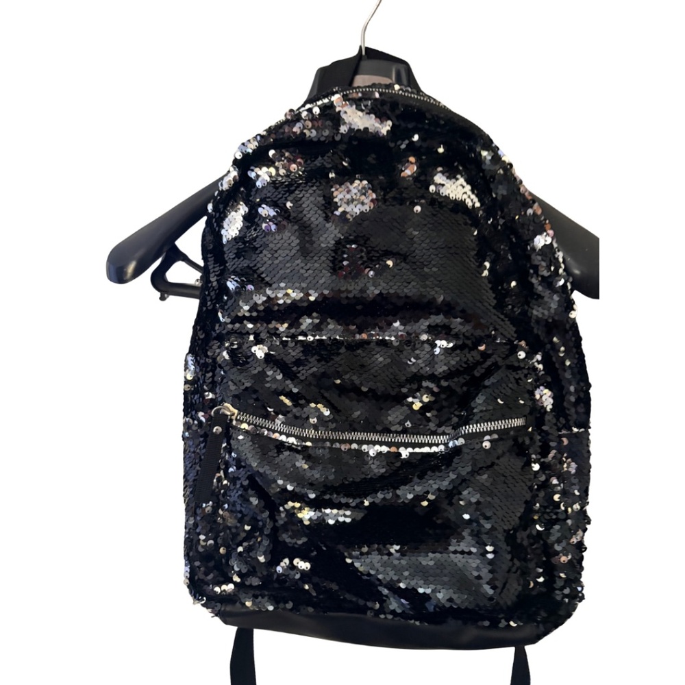 Black Sequin Zippered Backpack